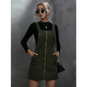 Front Zippered Open Dress Women's Fashion Vestidos Solid Color A-line Dress - Picture 1 of 5