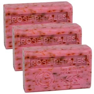 3 x 125g Bars - Rose Petals Scented French Soap with Organic Shea Butter - Picture 1 of 3