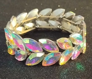 Crystal Rhinestone Bracelet Vintage Marquise Opalescent Sparkle Bling Stretch - Picture 1 of 5
