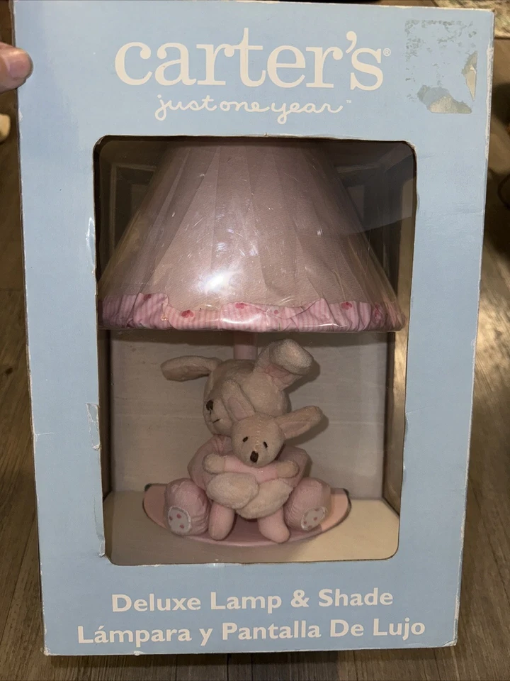Lámpara infantil Carter’s mamá y bebé conejito vintage rosa de lujo felpa conejo NUEVO raro Foto 1 de 4