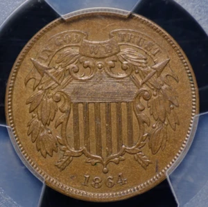 1864 LARGE MOTTO TWO CENT PIECE PCGS MS 63 BN SMOOTH AND PLEASING IN MEDIUM - Picture 1 of 5