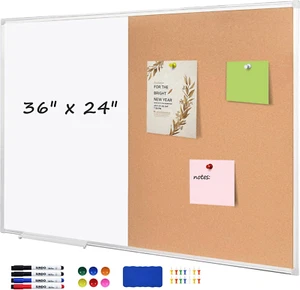 Cork Bulletin Board, 36 X 24 Inches White Magnetic Dry Erase Board, Large Wall M - Picture 1 of 8