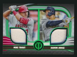 2022 Topps Tribute Dual Jersey Relic Aaron Judge Mike Trout Emerald Parallel /99