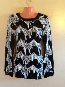 Women's Long Sleeve Black Cable Knit Tasseled Sweater - Picture 1 of 3
