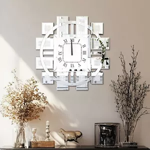 WISFOR Luxury Large Irregular Wall Clock Roman Numeral Clock w/ Crystal Diamond - Picture 1 of 31