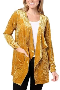 Denim & Co. Canyon Retreat Crushed Velvet Draped Collar Topper Gold - Picture 1 of 1