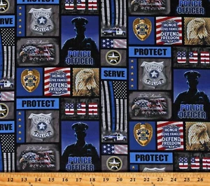 Cotton Police Department Law Enforcement Officers Fabric Print by Yard D564.63 - Picture 1 of 1