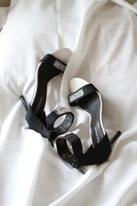 Jeffrey Campbell Black Heels Women's size 9.5 Stiletto Abstract 80s 90s - Picture 1 of 20