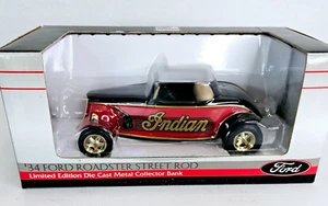 Ford '34 Roadster Street Rod Indian Cycle Die Cast Metal Bank Liberty Classics - Picture 1 of 14