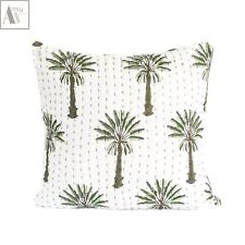 Palm Tree Pillow Cover, Cotton Kantha Euro Sham Hand Block Printed Cushion Cover