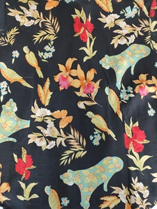 Tori Richard Honolulu Silk Top Blouse Womens 14 Floral Birds Tropical Panther - Picture 1 of 11