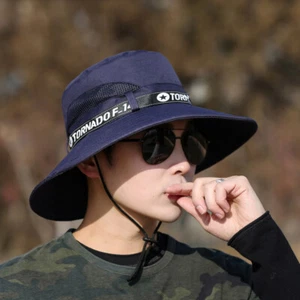 New Hot Sell Spring Summer Bucket Hat Men's Solid Color Big Brim Sun Fishing Hat - Picture 1 of 13