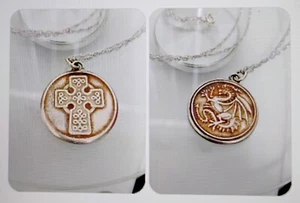 Vintage Celtic Dragon Pendant .999 Pure Silver Round W/ 30" Chain .925 - Picture 1 of 5