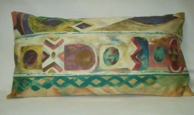 腰部现代抽象装饰枕套米色,绿色 10"x 20"  — 第 1/4 张图片