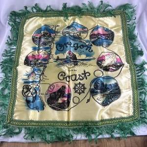 Vintage 1940s Souvenir Pillow Case Sham OREGON COAST 17x17” Rayon - Picture 1 of 8