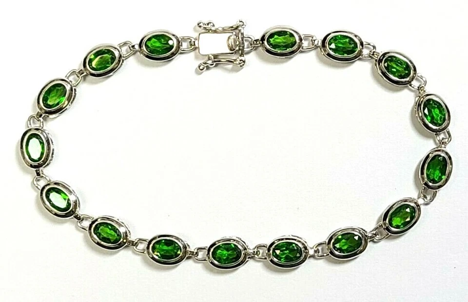 Brazalete Tenis Chapado en Rodio Plata Esterlina Diópsido Cromo Verde 7 1/2" Foto 1 de 4