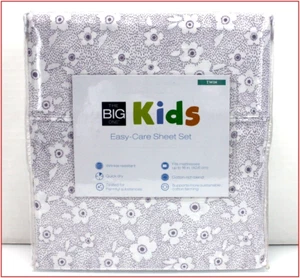 Big One Sheet Set - 16" Pocket - Purple & White FLOWERS - TWIN ❤️NEW❤️ - Picture 1 of 4