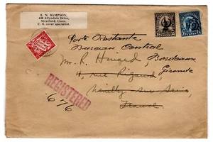 14c Indian - Sampson Cover Dealer CT Registered to France WWII Censor Reverse - Picture 1 of 2