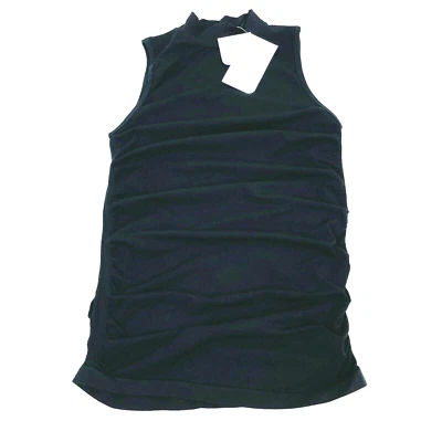 NWT Fabletics Tank Top Sz Med Black Kathie Sleeveless High Neck Ruched Sides - Image 1 of 4