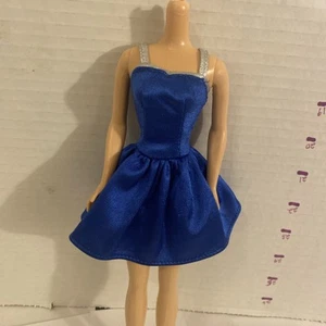 Vintage Barbie Doll Mattel Blue Shiny Silver Straps Party Mini Dress - Picture 1 of 6