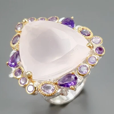 Anillo único 40 ct anillo de cuarzo rosa natural plata de ley 925 tamaño 7,5/R434454 Foto 1 de 4