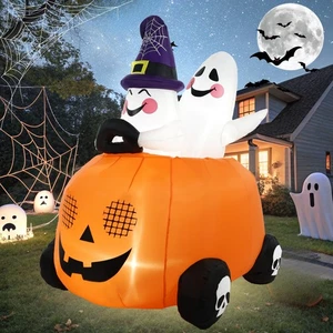 4FT Halloween Decorations Outdoor Inflatable White Ghost Pumpkin Car Cute Blo... - Picture 1 of 6