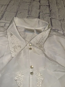 Elisabeth Williams XLG Vintage Floral Embroidered Collar Button Blouse, 90s XL - Picture 1 of 10