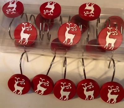 Set Of 17 Reindeer Christmas Shower Curtain Hooks Bathroom Decor Holiday  - Image 1 of 2