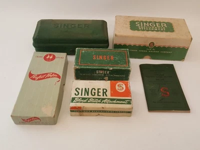 Vintage singer sewing machine parts lot button hole blind stitch pinker manual - Image 1 of 4