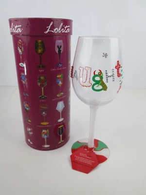 Lolita Love My Wine Naughty And Nice Christmas Glass Original Box NWT 15oz Bling - Image 1 of 4