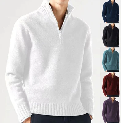 Mens Winter Warm Jacket Sweater Half Jumper Pullover Knitted Sweaters UK