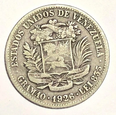 2 bolívares de plata Venezuela 1926 Foto 1 de 2