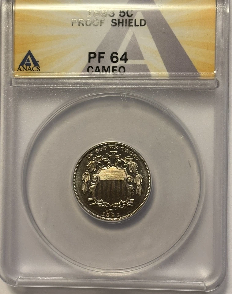 1883 Proof Shield Nickel  Graded ANACS PF64 Cameo - Image 1 of 4