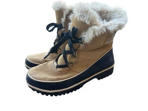 Sorel Tivoli II Suede Boots Tan Black Woman’s Size 9 Lace Up Winter Snow Boots - Picture 1 of 8