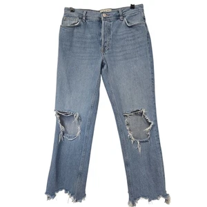 Free People Straight Jeans Damen 28 Blau Mid Rise Crop Distressed Y2K - Bild 1 von 5
