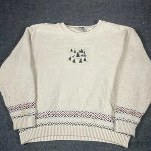 VTG Northern Reflections Sweater Mens XL White Heavyweight Embroidered Cottage - Picture 1 of 14