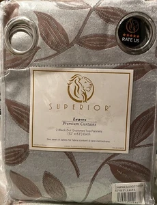 Superior Champane Leaves Premium Curtains Black Out Grommet Top Panels 52”x 63” - Picture 1 of 6