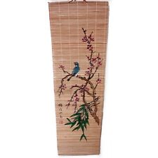 Vintage Bamboo Scroll Painted Bird Floral Flowers Wall Hanging 37x12"