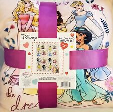 Disney Princess Jasmine Belle Cinderella Pink Plush Throw Blanket & Pillow RARE