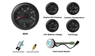 VDO OCEAN LINK SET OF GAUGES 5000 RPM WHITE 12V WITH SENSORS & DUT-E FUEL LEVEL  - Image 1 of 2