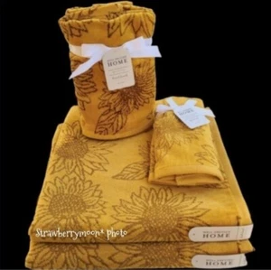 6pc Well Dressed Home Summer Fall SUNFLOWER Bath Hand Tip TOWEL Set NEW - Picture 1 of 12