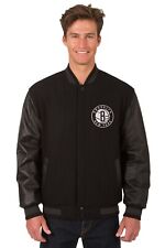NBA Brooklyn Nets Wool Leather Reversible Jacket Front Patch logos Black JH
