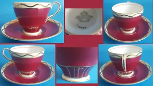 Tazza da tè e piattino vintage Aynsley England Bone China Aynsley 4504 marrone/bordeaux - Foto 1 di 12