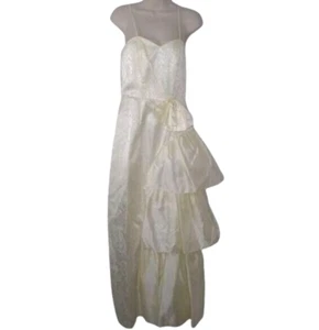 Vintage 1970's JCPenney Cream Jacquard Bow Detail Ball Gown  Size S - Picture 1 of 8