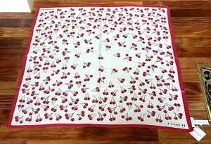 COACH CHERRY SWIRL PRINT SILK SQUARE SCARF:NWT CHALK/RED CZ533 - Picture 1 of 9