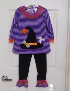 NWT 2pc Blueberi Boulevard Halloween Witch Hat Ghost Top & Leggings Set sz 5 - Picture 1 of 3