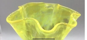 8" 2013 Unique ARTIST SIGNED YELLOW BROWN Art Glass Spots Artesian Handmade Vase - Picture 1 of 9