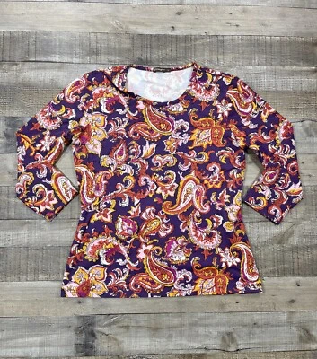 J McLaughlin рубашка женщин маленький фиолетовый пейсли цветочный повседневный пуловер - Изображение 1 из 4