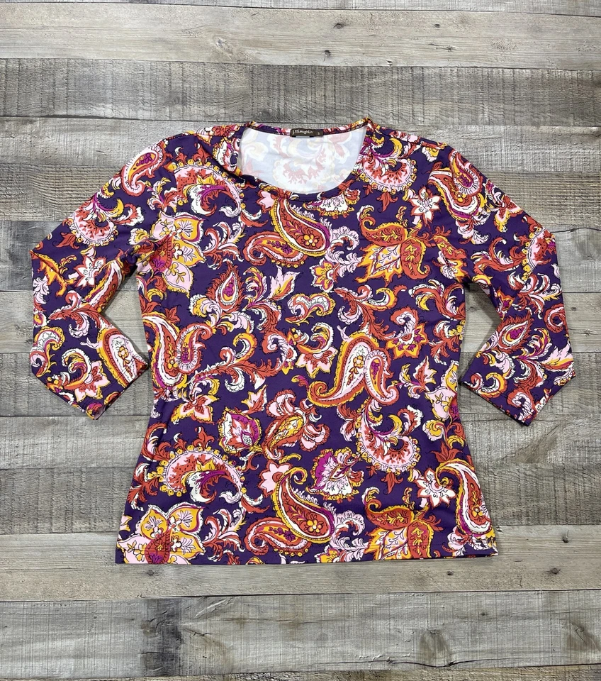 Camisa Pullover J McLaughlin Para Mujer Pequeña Púrpura Cachemira Floral Informal Foto 1 de 4