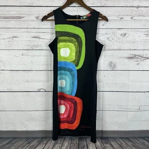 Desigual Dress Womens Medium Black Multicolor Art Casual Abstract Shift Career - Picture 1 of 12